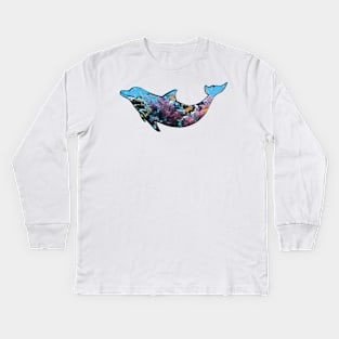 Dolphin coral reef fish silhouette Kids Long Sleeve T-Shirt